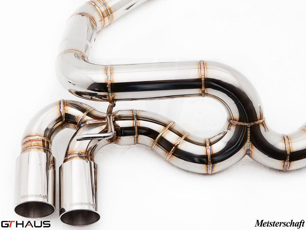 Premium stainless steel exhaust system for BMW E82/88 1 Series 1M, featuring precision craftsmanship and dual tips.