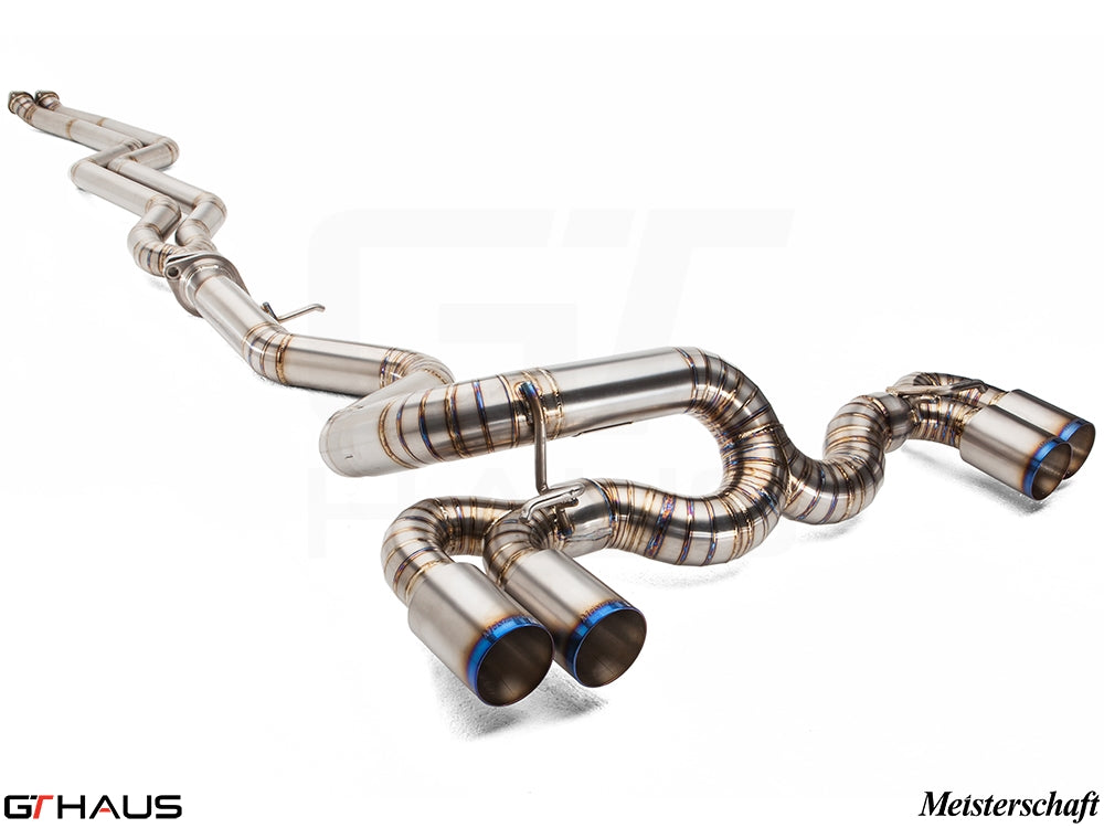 Premium stainless steel exhaust system for BMW E82/88 1 Series 1M, featuring dual tips and performance design.