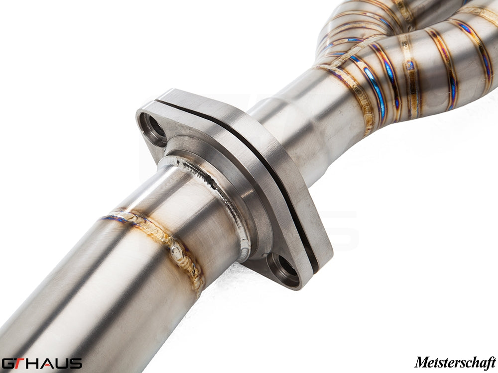 Premium stainless steel exhaust system component for BMW E82/88 1 Series 1M, showcasing precision craftsmanship and welds.