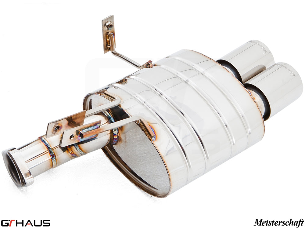 Premium exhaust system for BMW E85/86 Z4M, featuring polished stainless steel construction and dual tips.