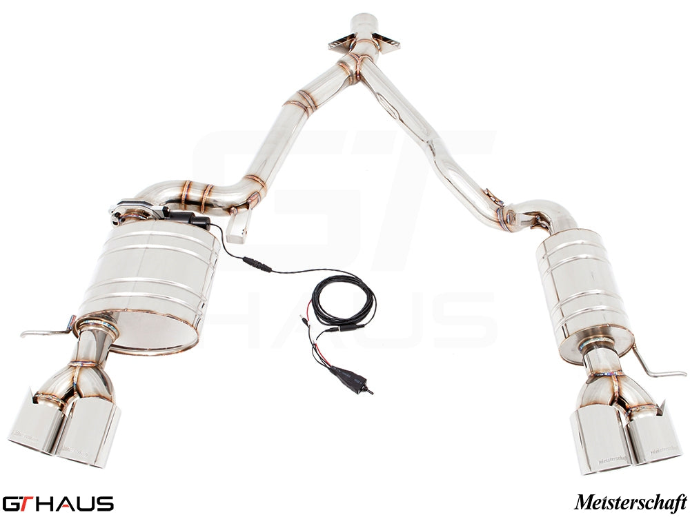 Premium performance exhaust system for BMW E89 Z4 2.0i and 2.3i Roadster, featuring stainless steel construction and electronic valve control.