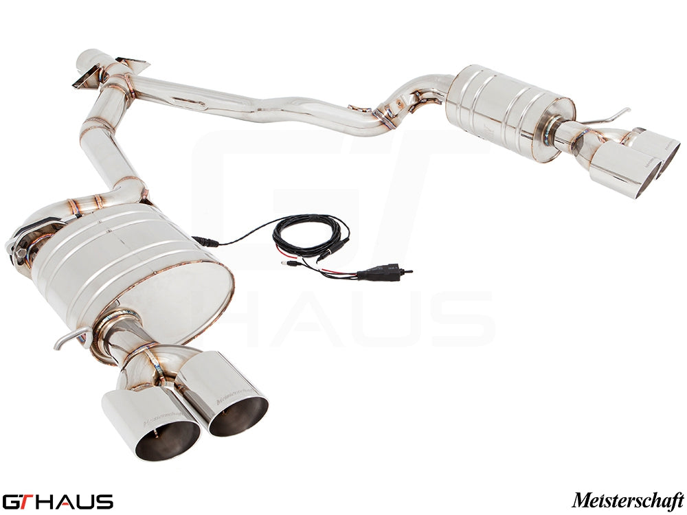 Premium performance exhaust system for BMW E89 Z4 2.0i and 2.3i Roadster, featuring stainless steel construction and dual tips.