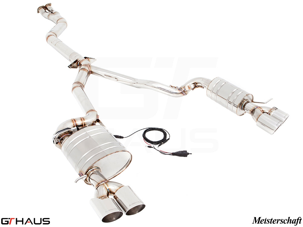Premium performance exhaust system for BMW E89 Z4 2.0i and 2.3i Roadster, featuring stainless steel construction and electronic valve control.
