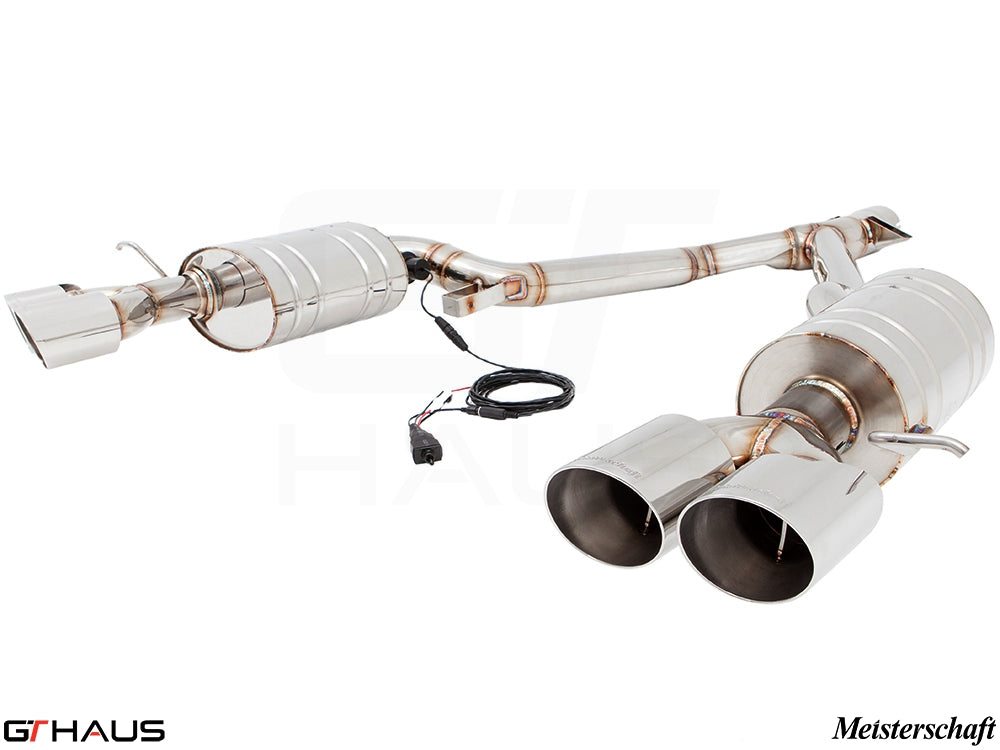 Premium performance exhaust system for BMW E89 Z4 2.0i and 2.3i Roadster, featuring stainless steel construction and dual tips.