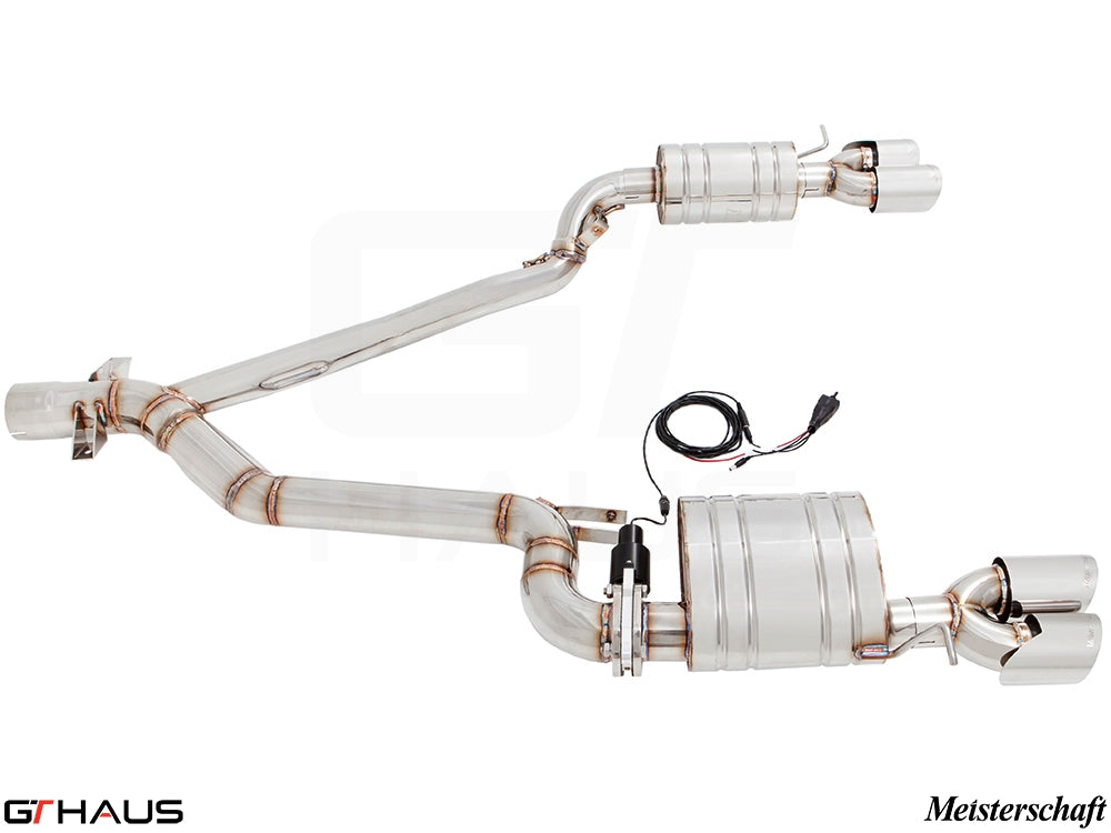 Premium performance exhaust system for BMW E89 Z4 2.0i and 2.3i Roadster, featuring stainless steel construction and electronic valve control.