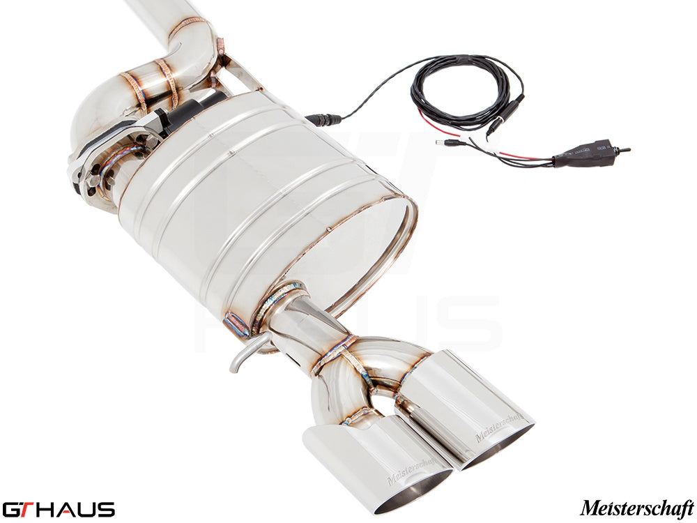 Premium Meisterschaft exhaust system for BMW E89 Z4 2.0i and 2.3i Roadster, featuring stainless steel construction and electronic valve control.