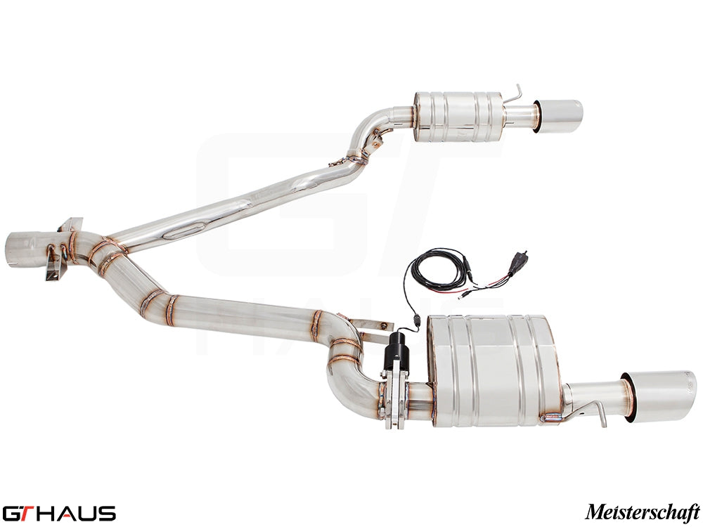 Premium performance exhaust system for BMW E89 Z4 3.5i/is, featuring stainless steel construction and electronic valve control.