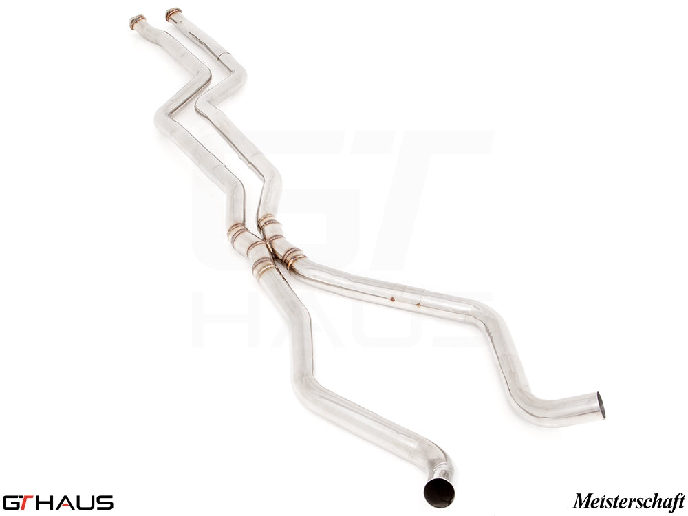 Stainless steel Section 1+2 pipes for BMW E90/91/92/93 335i/xi Inline 6 Turbo models, enhancing exhaust flow and performance.