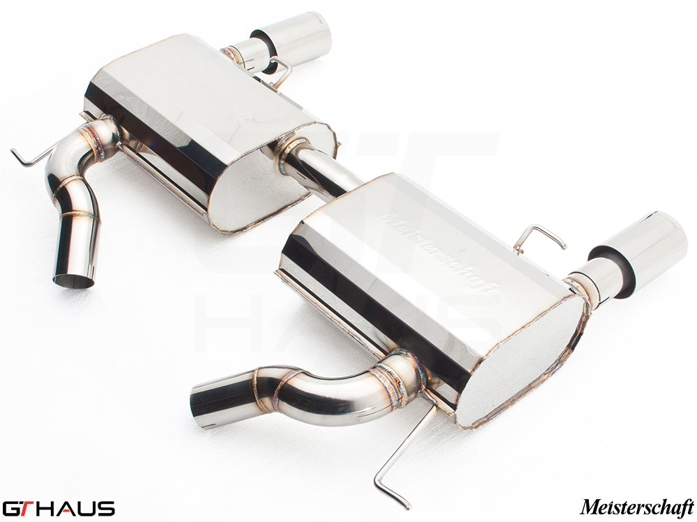 Premium Meisterschaft exhaust system for BMW E90/91/92/93 335i/xi models, featuring polished stainless steel construction.