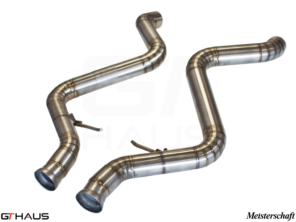 Premium stainless steel connecting pipes for BMW E90/92/93 M3, enhancing exhaust performance and sound.