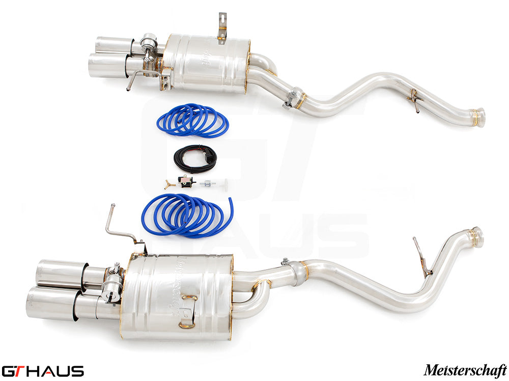 Premium exhaust system for BMW E90/92/93 M3 4.0L V8, featuring stainless steel construction and performance enhancements.