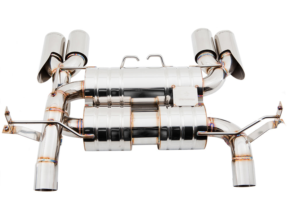 Premium stainless steel exhaust system for BMW E90/92/93 M3 4.0L V8, enhancing performance and sound.