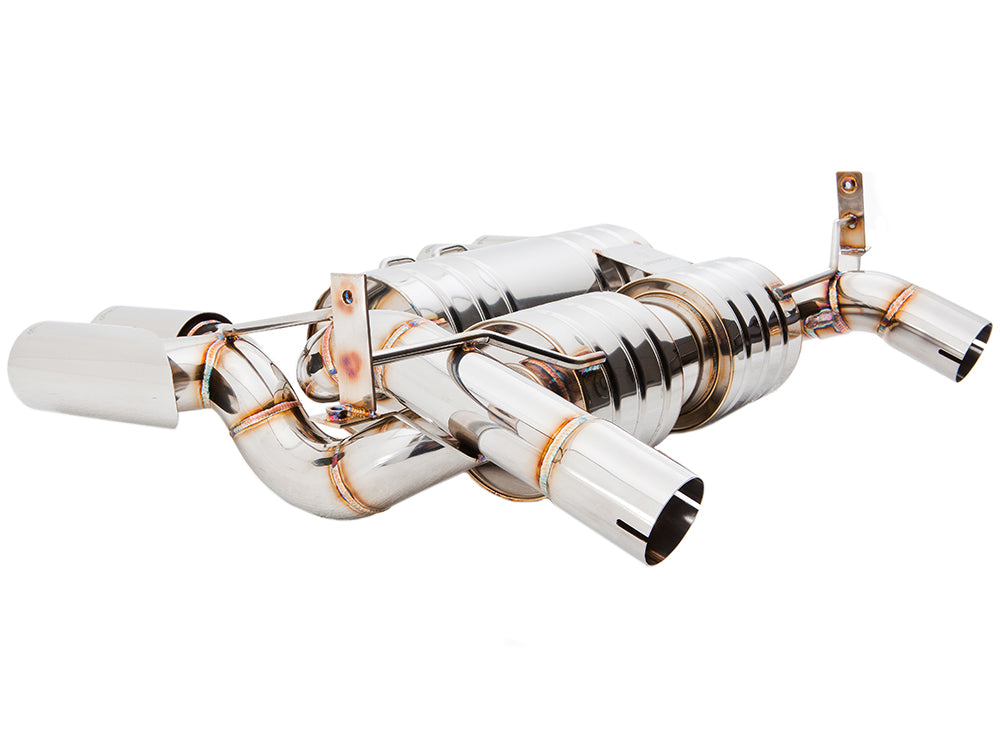 Premium performance exhaust system for BMW E90/92/93 M3 4.0L V8, featuring stainless steel construction and sleek design.