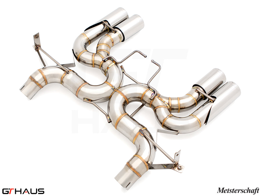 Premium exhaust system for BMW E90/92/93 M3 4.0L V8, featuring stainless steel construction and precision engineering.
