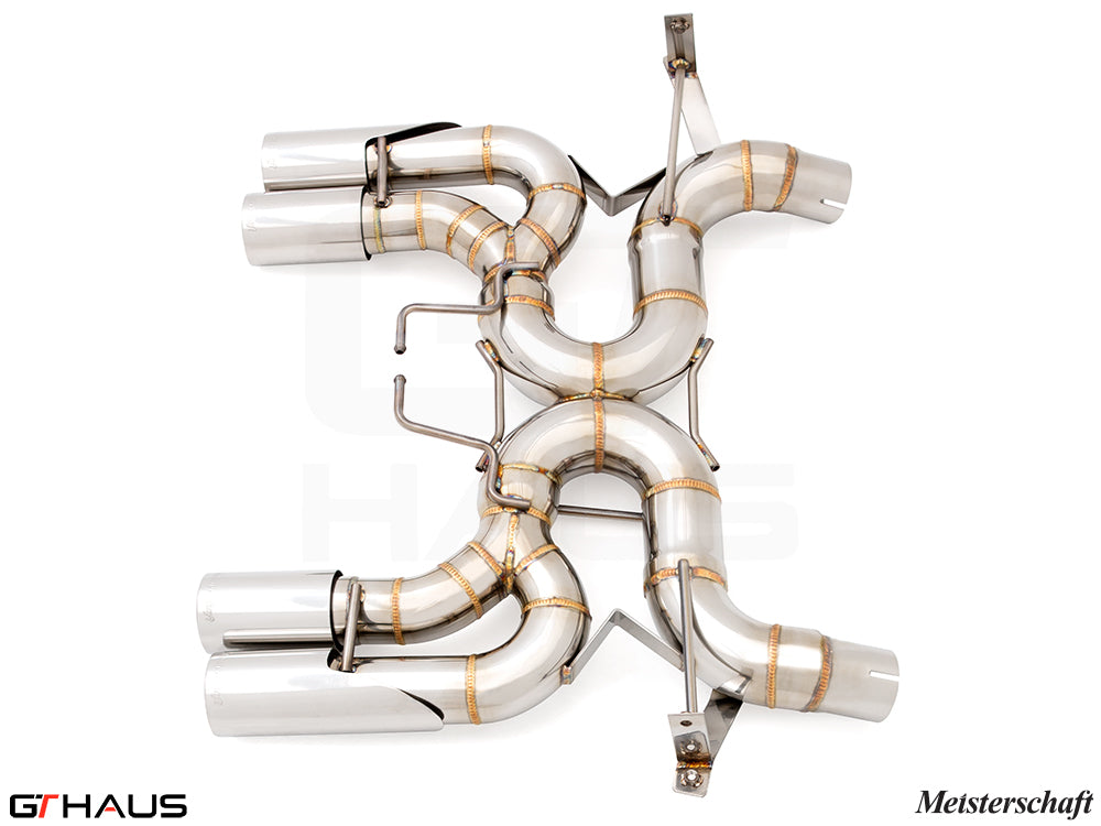 Premium performance exhaust system for BMW E90/92/93 M3 4.0L V8, featuring stainless steel construction and precision design.