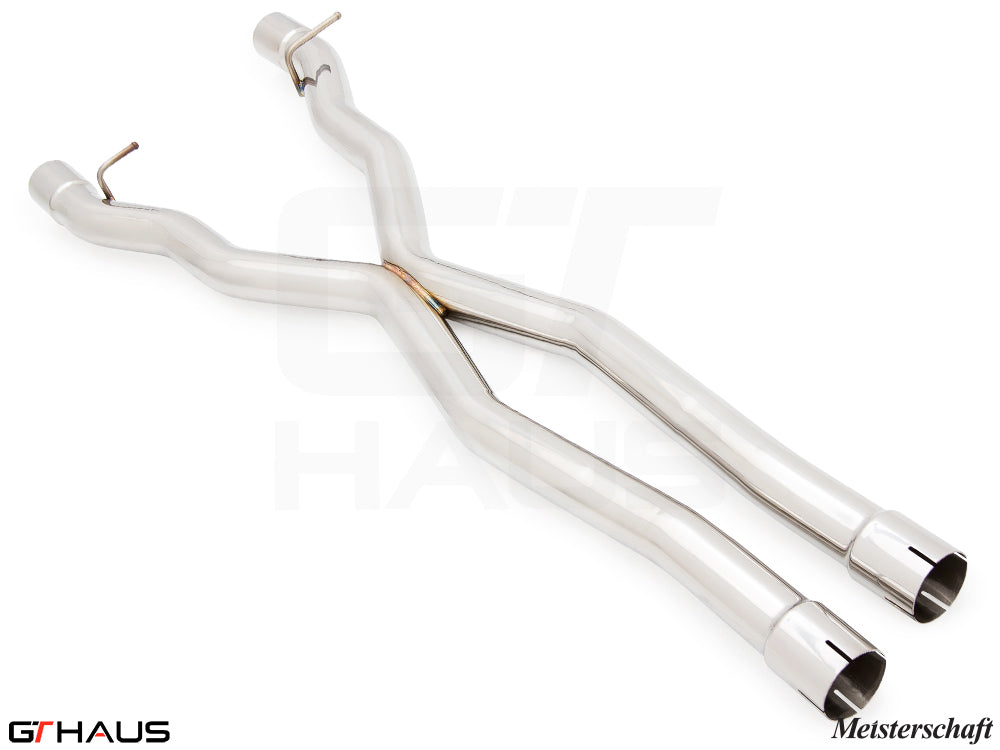 Stainless steel cat-back mid pipe for BMW F01/F02 7 Series 2009-2015, designed for LWB version, enhancing exhaust flow.