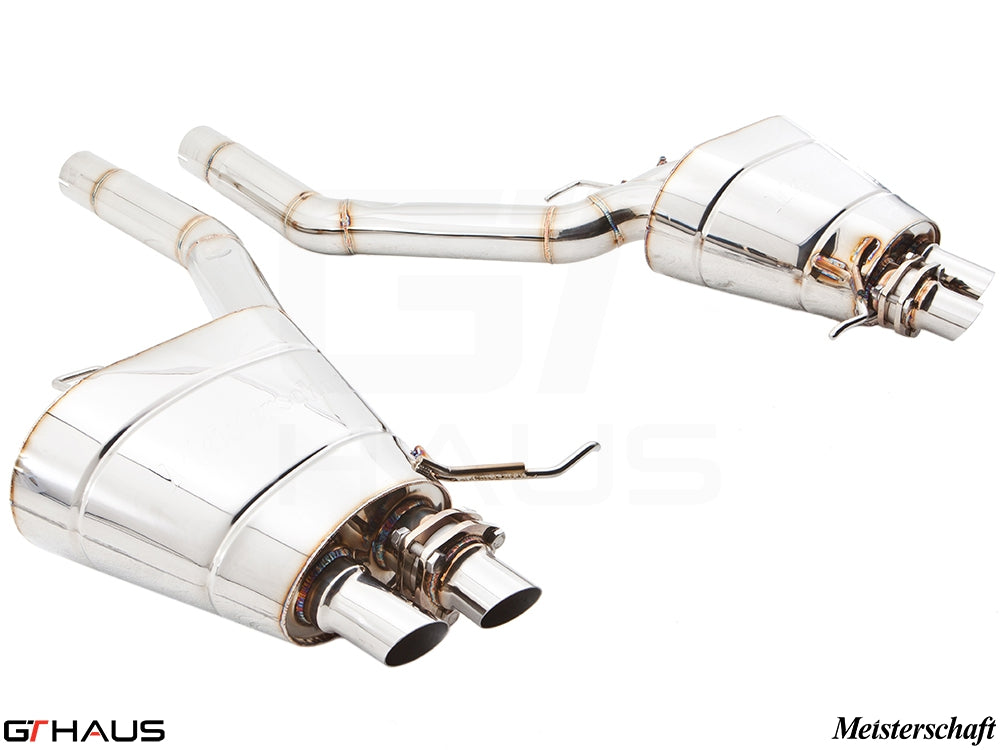 Premium exhaust system for BMW F01/F02 7 Series 735, 740 i/Li Bi-turbo I6, featuring polished stainless steel design.