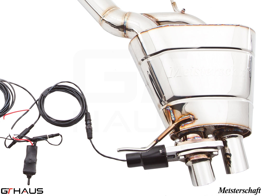 Premium exhaust system for BMW F01/F02 750i/Li Bi-turbo V8, featuring stainless steel construction and electronic valve control.