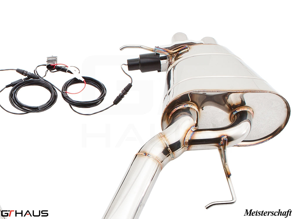 Premium exhaust system for BMW F01/F02 7 Series 750i/Li Bi-turbo V8, featuring stainless steel construction and electronic valve control.