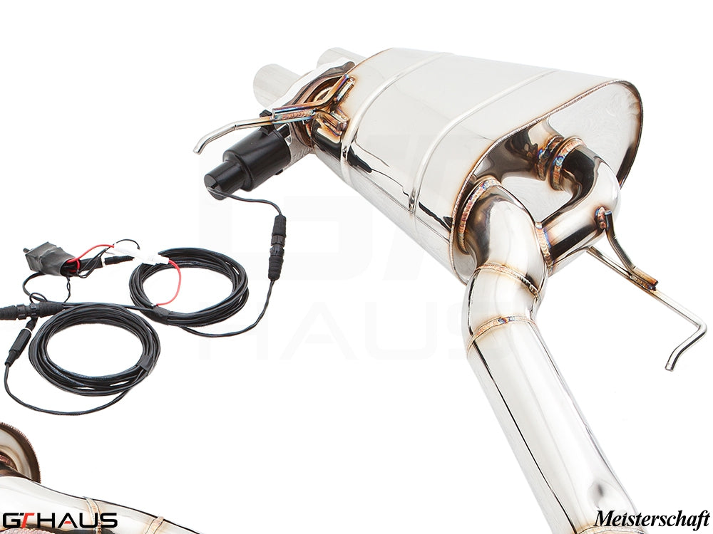 Premium exhaust system for BMW F01/F02 7 Series 750i/Li Bi-turbo V8, featuring stainless steel construction and electronic valve control.