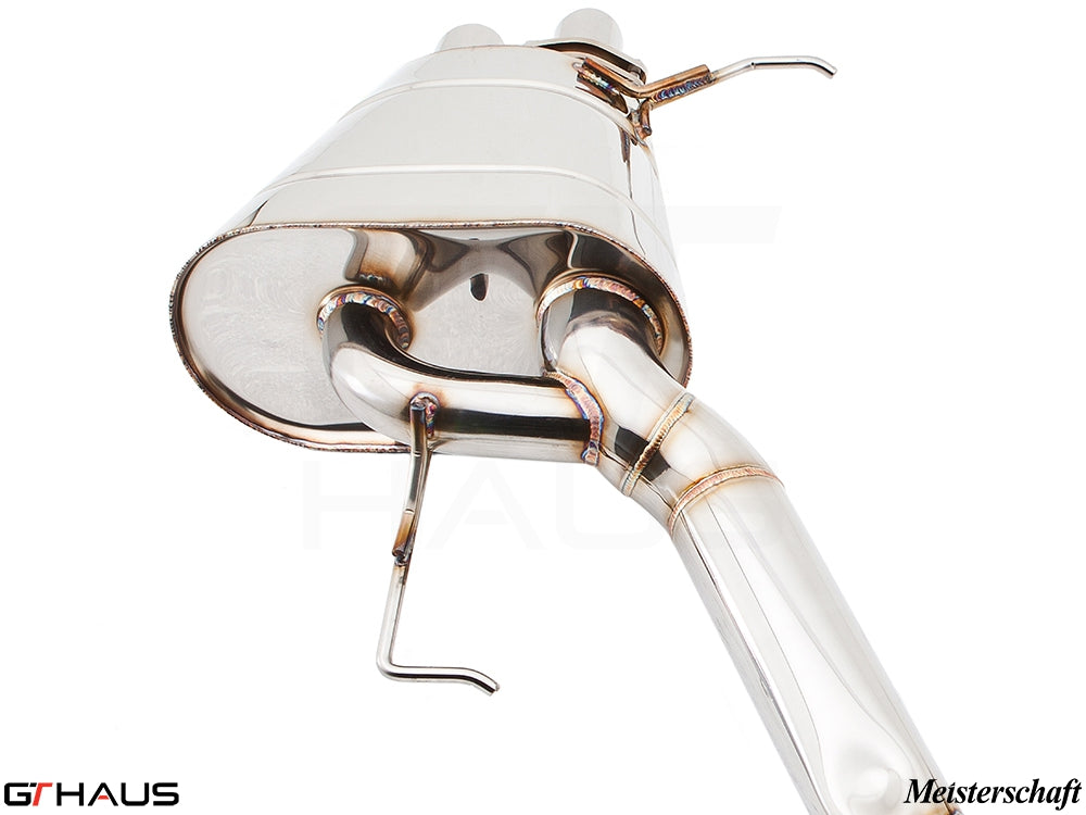 Premium exhaust system for BMW F01/F02 7 Series 760Li Bi-turbo V12, showcasing polished stainless steel construction.