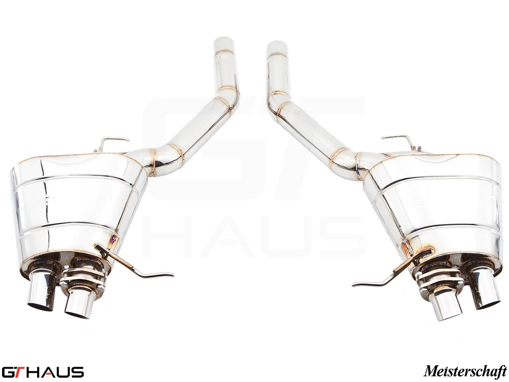 Premium exhaust system for BMW F01/F02 7 Series ALPINA B7, featuring polished stainless steel design and dual tips.