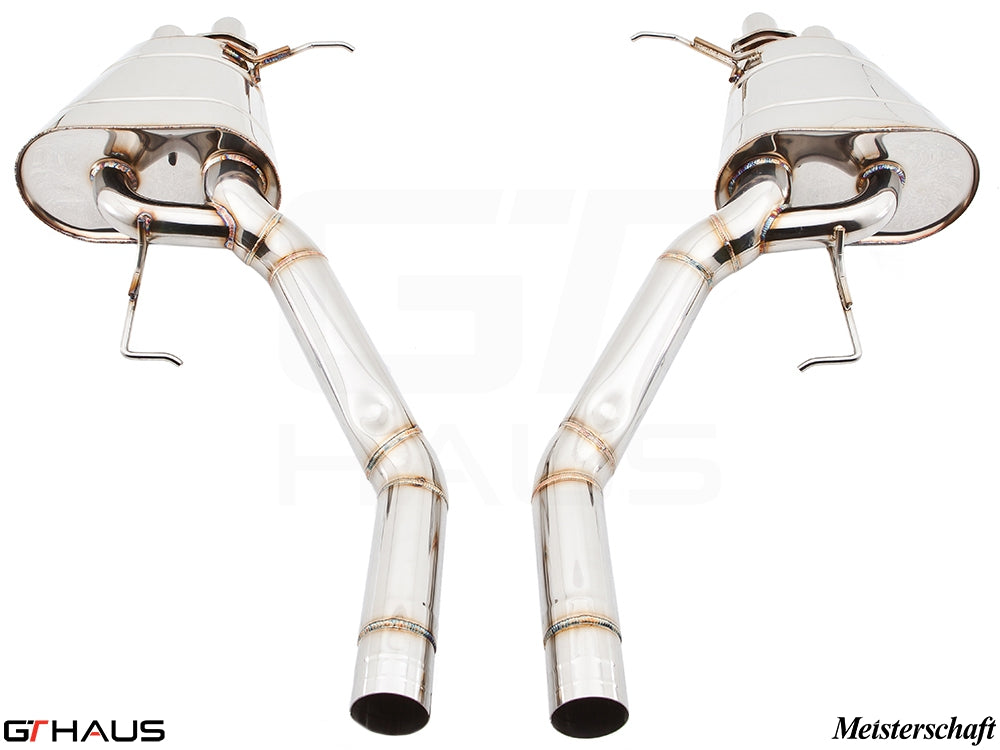 Premium exhaust system for BMW F01/F02 7 Series ALPINA B7, featuring dual tips and polished stainless steel construction.