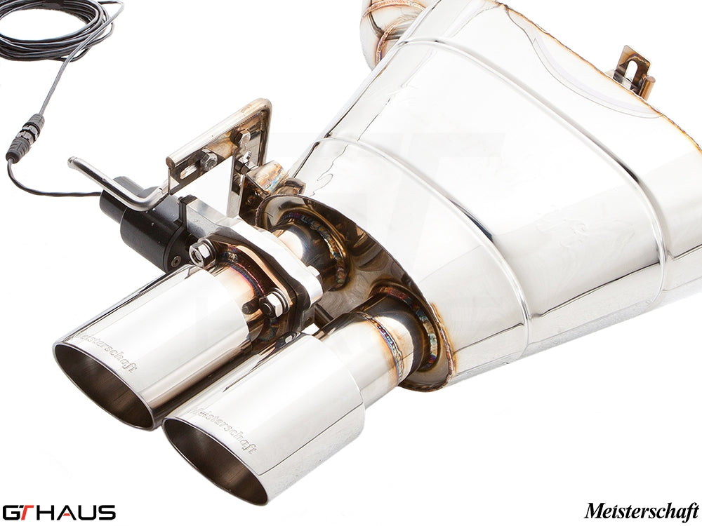 Premium Meisterschaft exhaust system for BMW F06 640i Gran Coupe, featuring dual polished tips and electronic valve control.