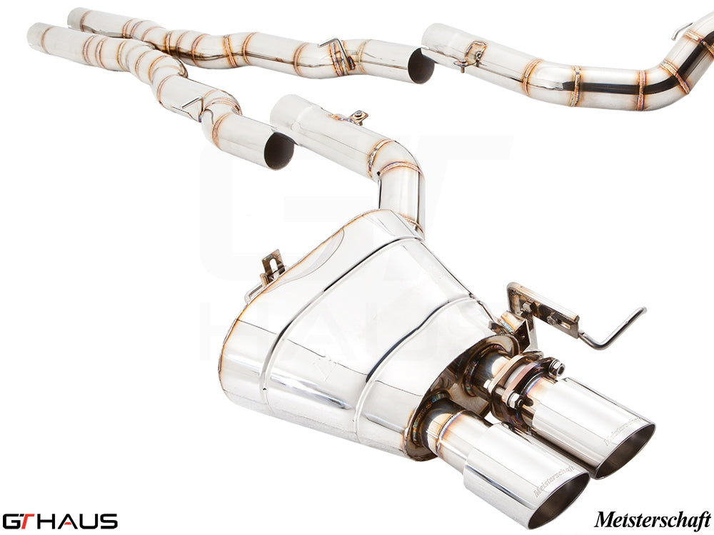 Premium performance exhaust system for BMW F06 640i Gran Coupe, featuring stainless steel construction and dual tips.