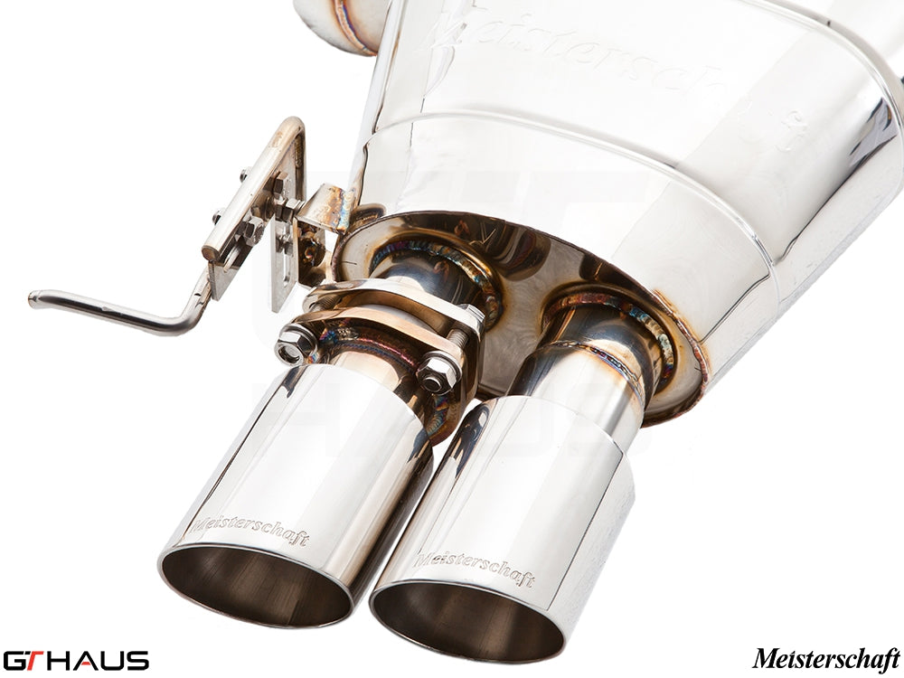 Premium Meisterschaft exhaust system for BMW F06 6 Series Gran Coupe 650i/xi, featuring polished dual tips and valve control.
