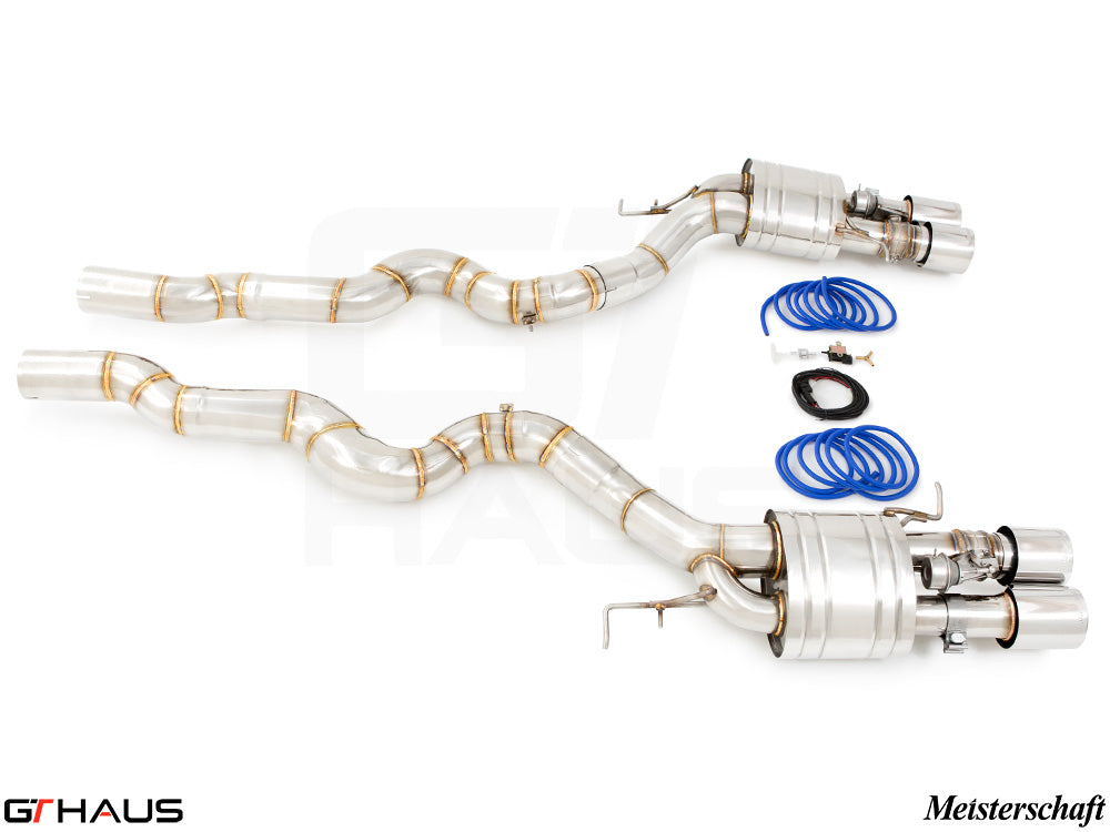 Premium performance exhaust system for BMW F06 M6 Gran Coupe V8 Twin Turbo, featuring stainless steel construction and electronic valve control.