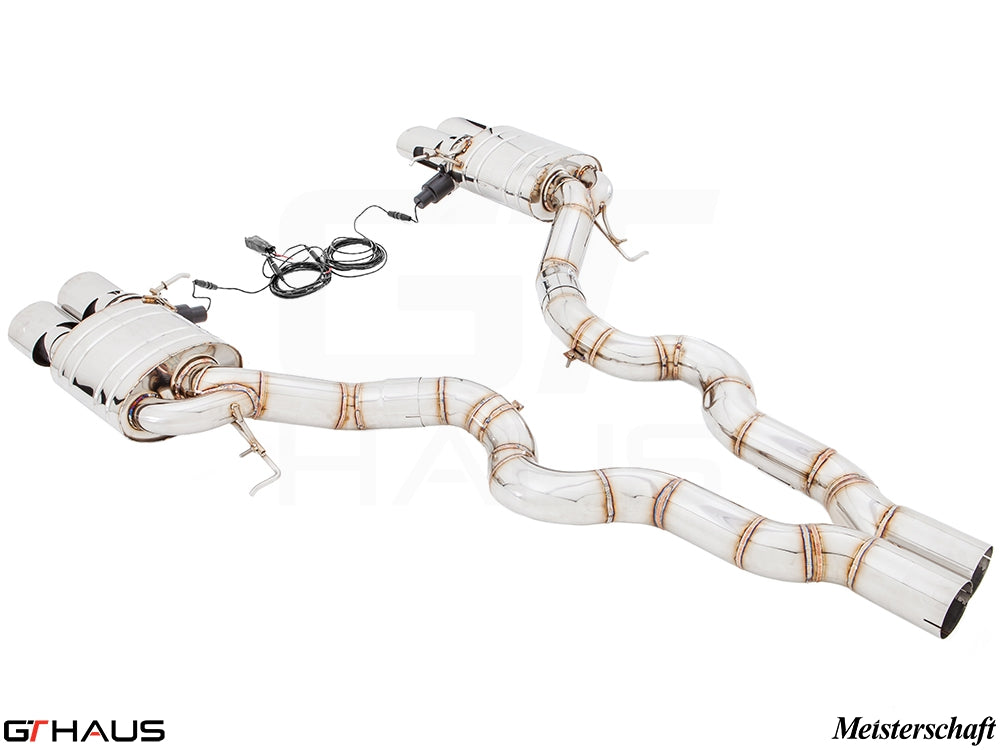 Premium performance exhaust system for BMW F06 M6 Gran Coupe V8 Twin Turbo, featuring stainless steel construction and electronic valve control.