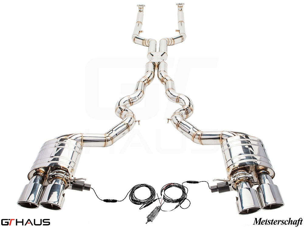 Premium Meisterschaft exhaust system for BMW F06 M6 Gran Coupe V8 Twin Turbo, featuring dual tips and electronic valve control.