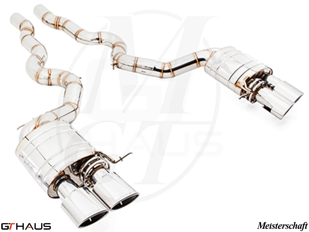 Premium performance exhaust system for BMW F06 M6 Gran Coupe, featuring polished stainless steel and dual tips.