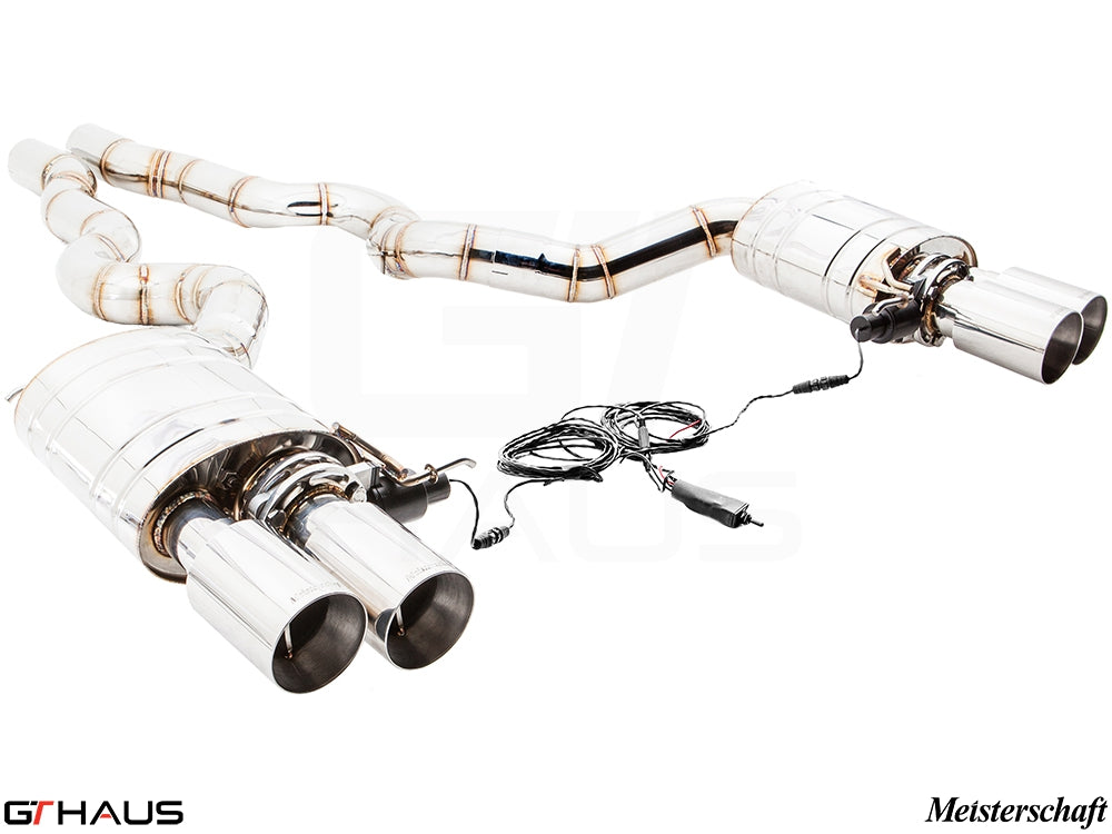 Premium exhaust system for BMW F06 M6 Gran Coupe, featuring polished stainless steel and electronic valve control.