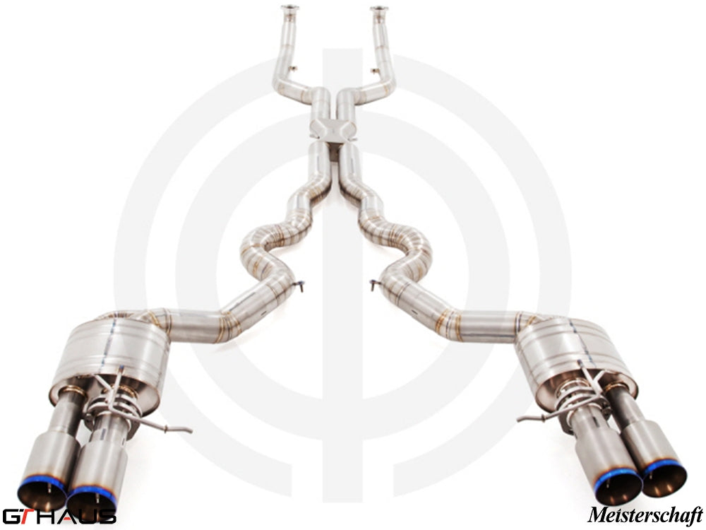 Premium performance exhaust system for BMW F06 M6 Gran Coupe, featuring stainless steel construction and dual tips.