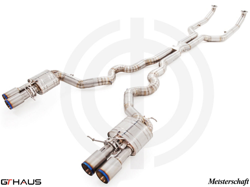 Premium performance exhaust system for BMW F06 M6 Gran Coupe, featuring stainless steel construction and dual tips.