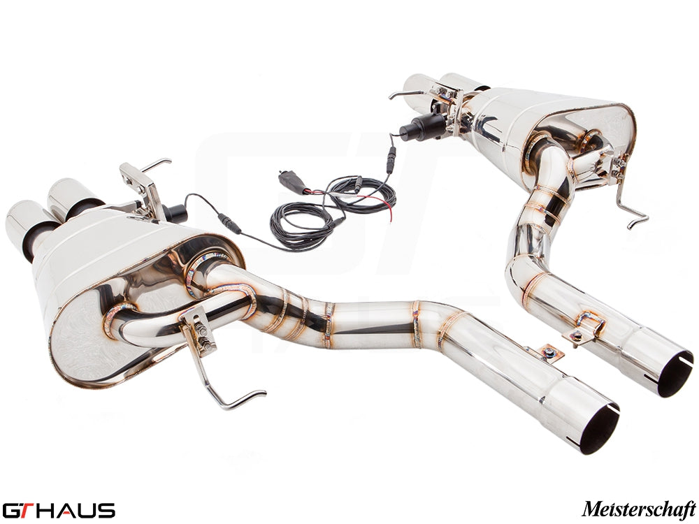 Premium Meisterschaft exhaust system for BMW F10 5 Series 520D Diesel, featuring dual tips and electronic valve control.