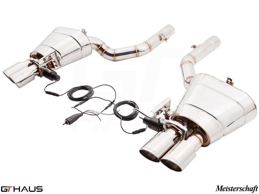 Premium exhaust system for BMW F10 5 Series 523i/528i, featuring dual tips and electronic valve control for enhanced performance.