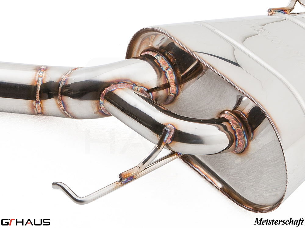 Premium Meisterschaft exhaust system for BMW F10 5 Series 523i/528i, showcasing high-quality stainless steel craftsmanship.