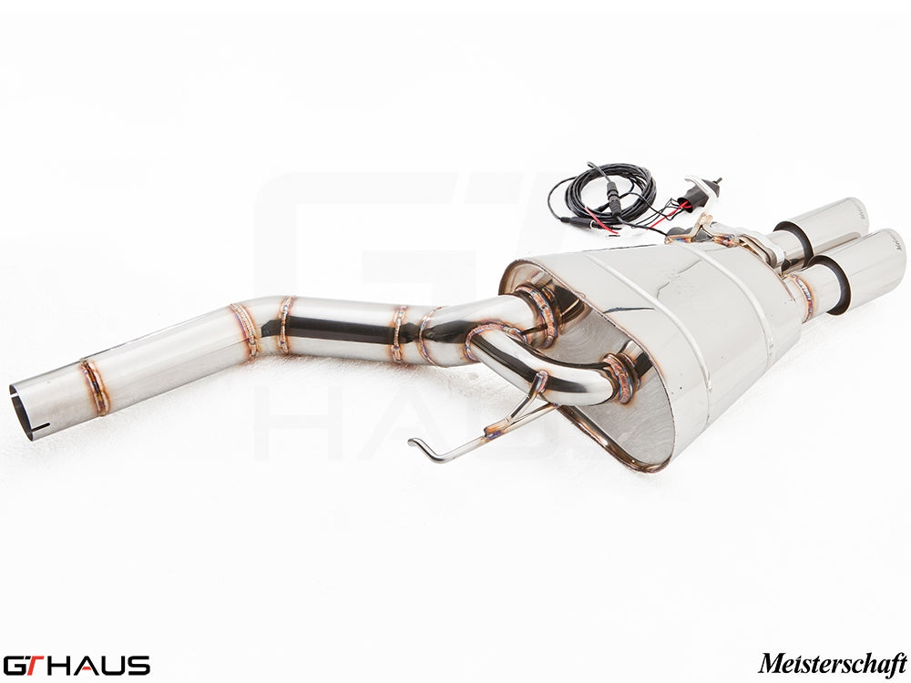Premium performance exhaust system for BMW F10 528i Inline 4 2.0 Turbo sedan, featuring stainless steel construction and electronic valve control.