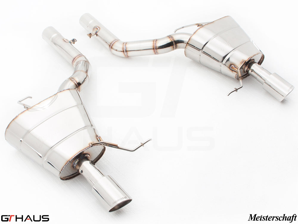 Premium performance exhaust system for BMW F10 5 Series 535i Sedan, featuring stainless steel construction and sleek design.