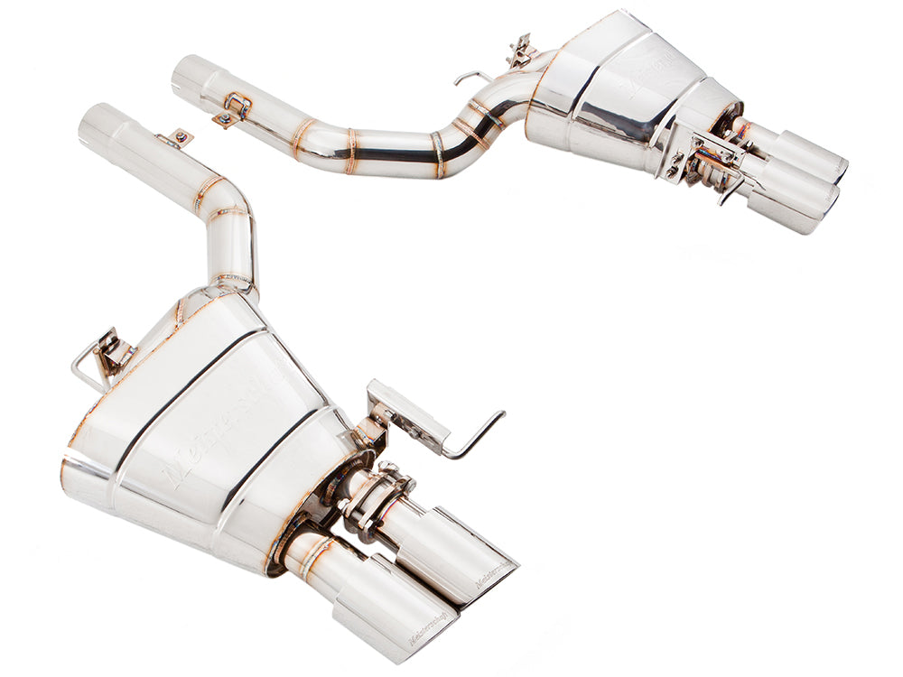 Premium performance exhaust system for BMW F10 5 Series 550i Sedan, featuring stainless steel construction and electronic valve control.