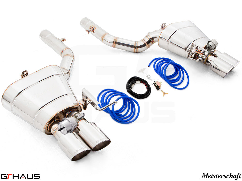 Premium performance exhaust system for BMW F10 550i Sedan, featuring stainless steel construction and electronic valve control.