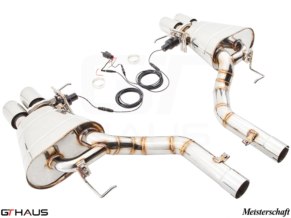 Premium Meisterschaft exhaust system for BMW F10 550i Sedan, featuring stainless steel construction and electronic valve control.