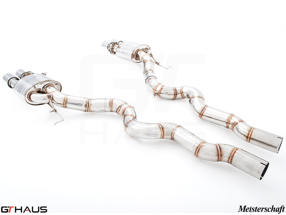 Premium performance exhaust system for BMW F10 M5 V8 Twin Turbo Sedan, featuring stainless steel construction and precision design.