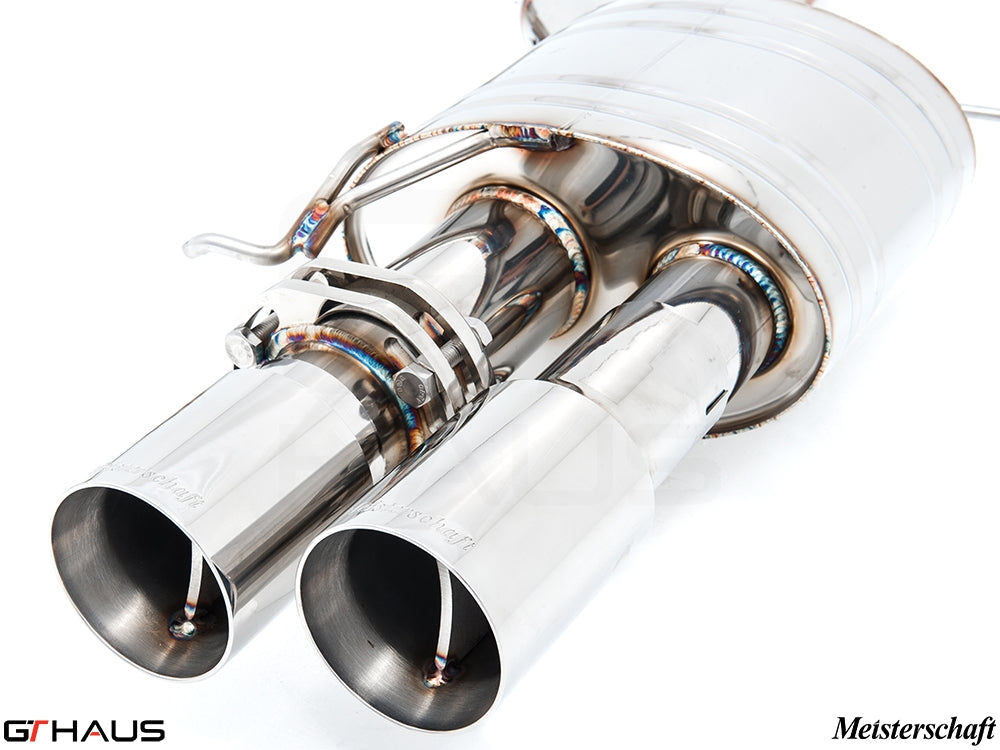 Premium exhaust system for BMW F10 M5 V8 Twin Turbo, featuring polished stainless steel tips and precision craftsmanship.