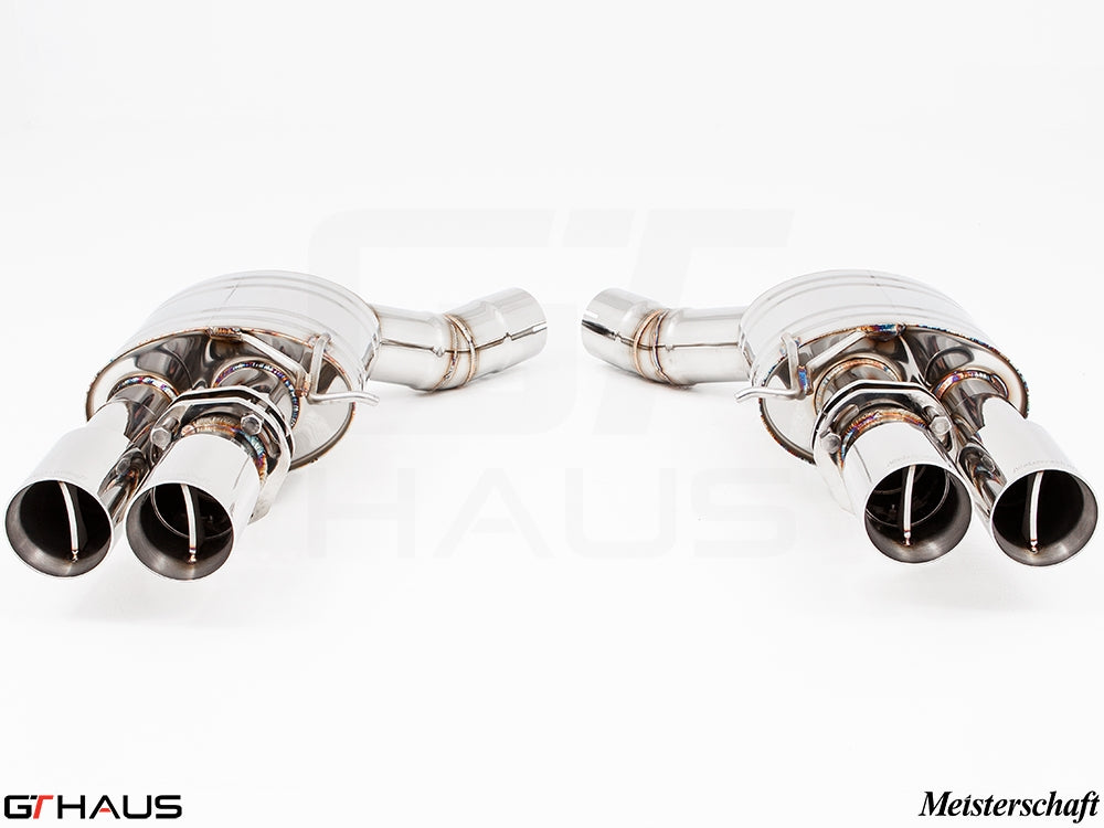 Premium exhaust system for BMW F10 M5 V8 Twin Turbo Sedan, featuring polished stainless steel and dual tips.