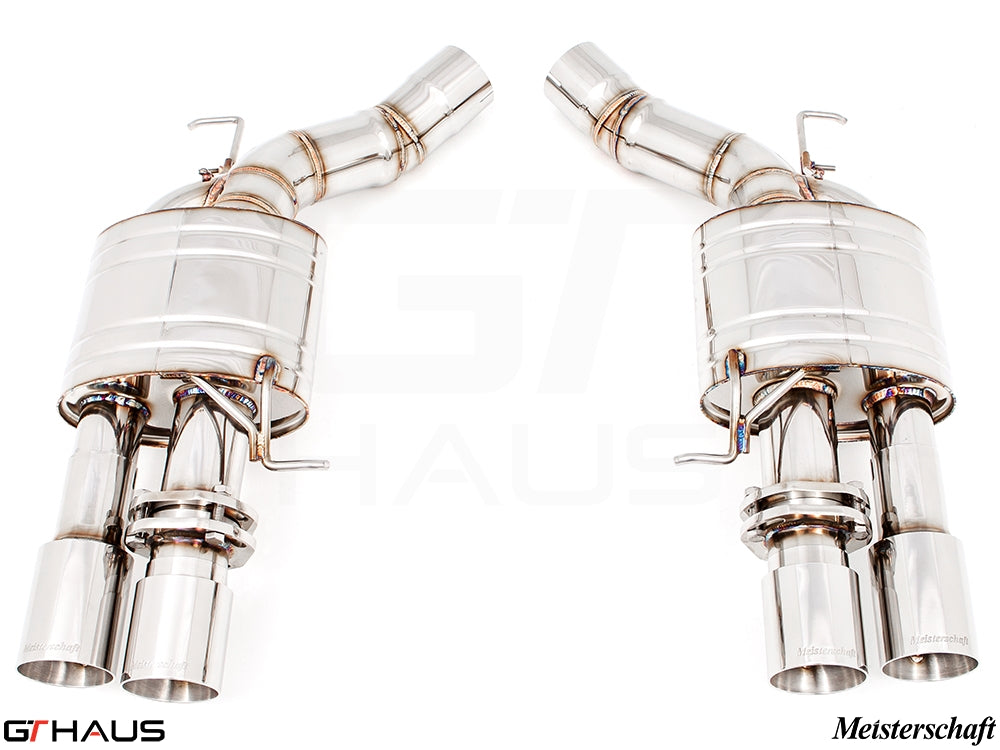 Premium Meisterschaft exhaust system for BMW F10 M5 V8 Twin Turbo, featuring polished stainless steel construction.