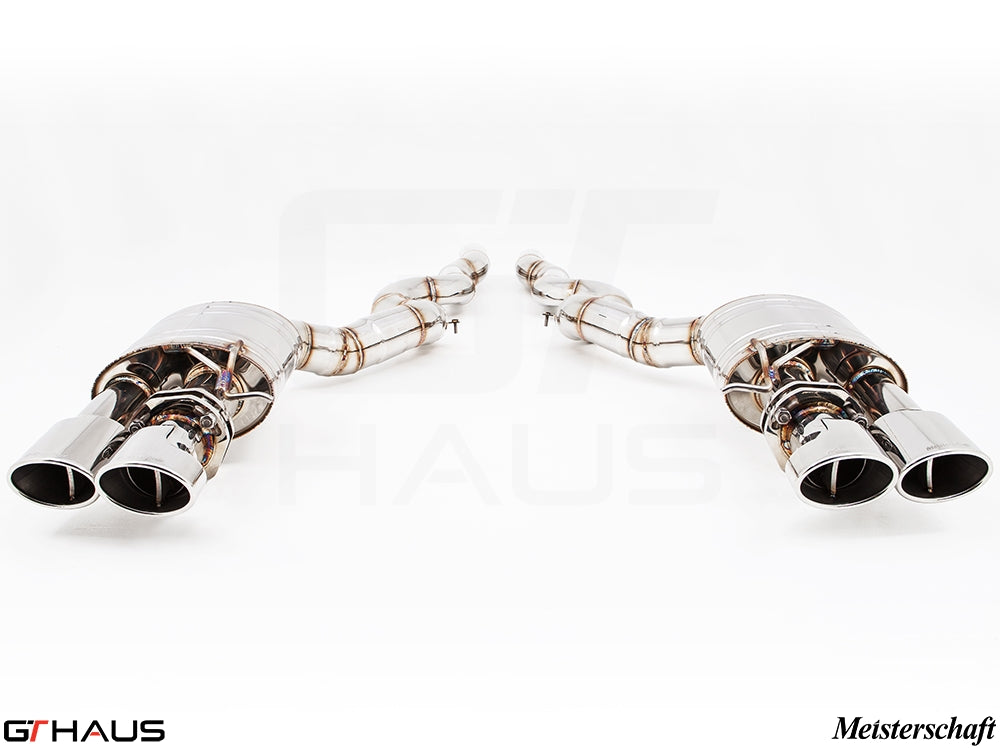 Premium exhaust system for BMW F10 M5 V8 Twin Turbo Sedan, featuring dual tips and high-quality stainless steel construction.